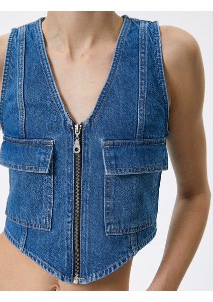 Kot Yelek Fermuarlı V Yaka Kapaklı Cep Detaylı indirimleri