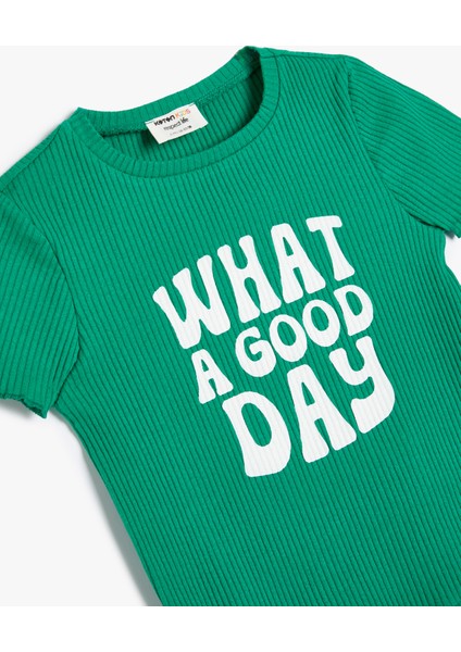 Crop Tişört Kısa Kollu Baskılı Bisiklet Yaka Dokulu modelleri