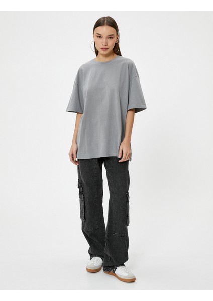 Oversize Tişört Soluk Efektli Kısa Kollu Bisiklet Yaka Pamuklu fiyatları