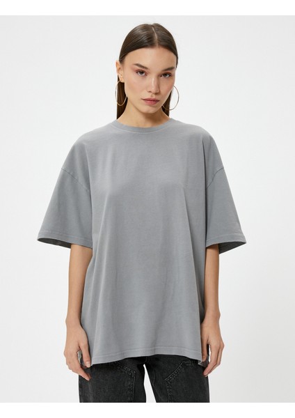 Oversize Tişört Soluk Efektli Kısa Kollu Bisiklet Yaka Pamuklu modelleri