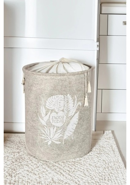 Keçe Torbalı Yuvarlak Sepet - Çok Amaçlı Kirli Çamaşır Sepeti Organizer Hurç 50 x 35 cm fiyatları