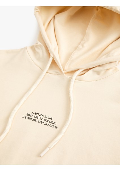 Kapüşonlu Crop Sweatshirt Spor Kısa Kollu Baskı Detaylı Pamuklu fırsatları