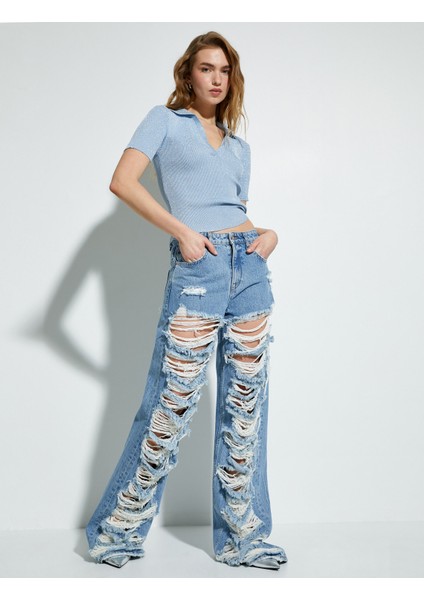 Polo Yaka Triko Kazak Kısa Kollu Simli fiyatları