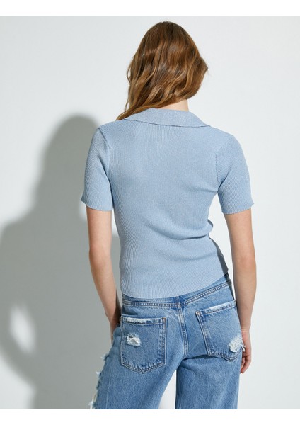 Polo Yaka Triko Kazak Kısa Kollu Simli fırsatları