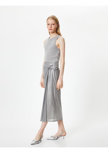 Metalik Midi Etek Düğüm Detaylı Normal Bel fiyatları