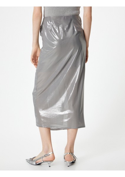 Metalik Midi Etek Düğüm Detaylı Normal Bel fırsatları