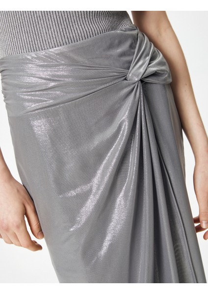 Metalik Midi Etek Düğüm Detaylı Normal Bel indirimleri