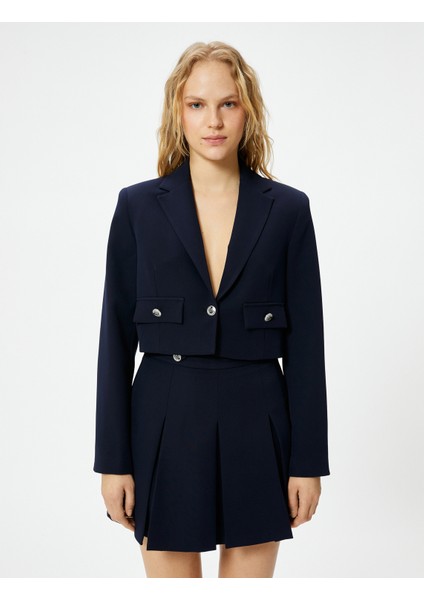 Crop Blazer Ceket Düğmeli Kapaklı Cepli modelleri