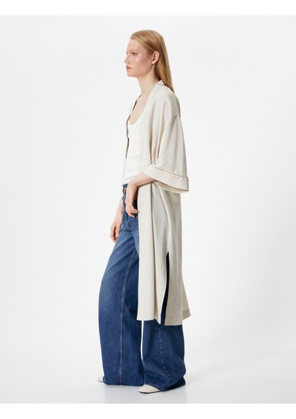Uzun Kimono Keten ve Viskon Karışımlı Yarım Kollu fiyatları