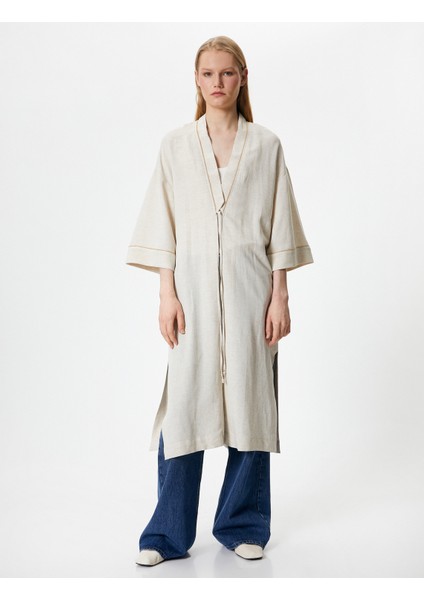 Uzun Kimono Keten ve Viskon Karışımlı Yarım Kollu modelleri