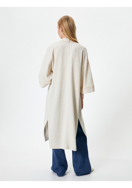 Uzun Kimono Keten ve Viskon Karışımlı Yarım Kollu fırsatları