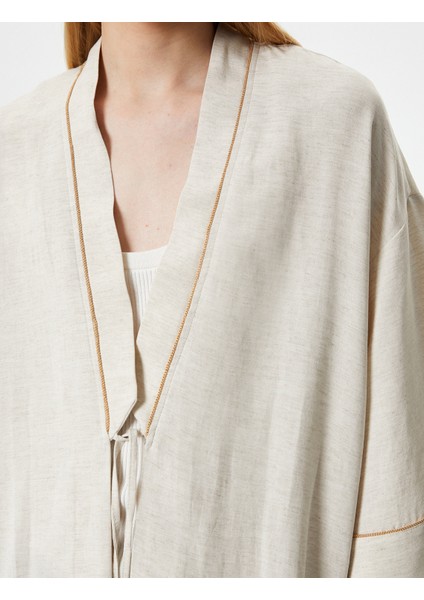 Uzun Kimono Keten ve Viskon Karışımlı Yarım Kollu indirimleri