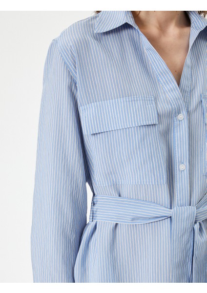 Gömlek Elbise Cep Detaylı Kemerli Düğmeli Ecovero® Viscose