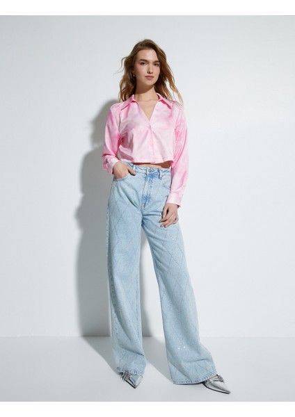 Crop Gömlek Floral Desenli