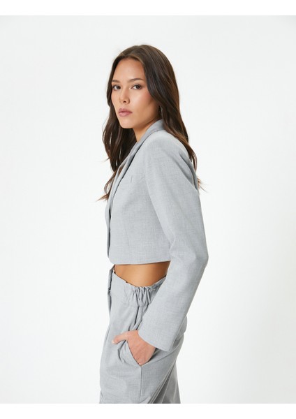 Crop Blazer Ceket Tek Düğmeli Cep Detaylı