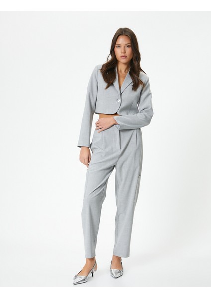 Crop Blazer Ceket Tek Düğmeli Cep Detaylı