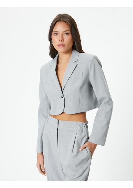 Crop Blazer Ceket Tek Düğmeli Cep Detaylı