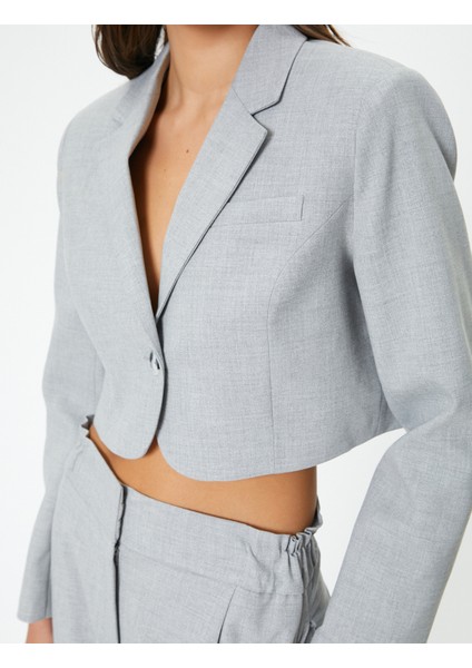 Crop Blazer Ceket Tek Düğmeli Cep Detaylı