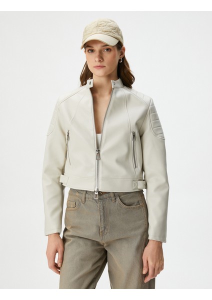 Suni Deri Biker Ceket Fermuarlı Cepli modelleri