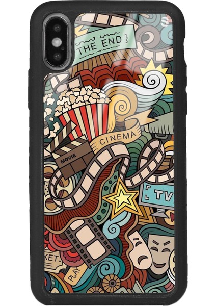 Apple iPhone x - Xs Uyumlu Retro Cinema Tasarımlı Glossy Telefon Kılıfı