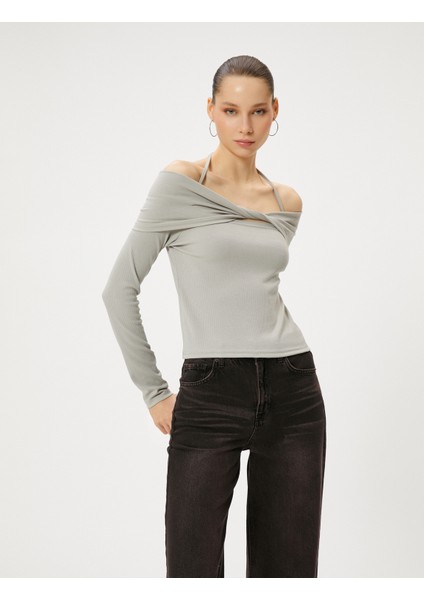 Omzu Açık Tişört Uzun Kollu Fiyonk Detaylı Askı Detaylı Viskoz Kumaş modelleri