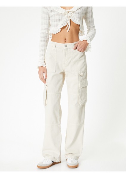 Kargo Kot Pantolon Düz Bol Paça Standart Bel - Eve Straight Jeans