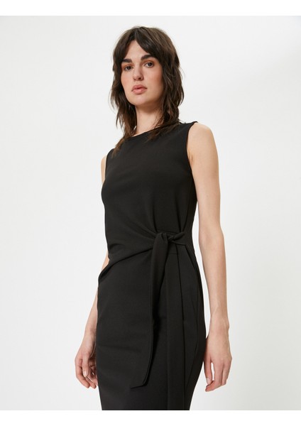 Midi Elbise Kolsuz Bisiklet Yaka Kuşak Detaylı fiyatları