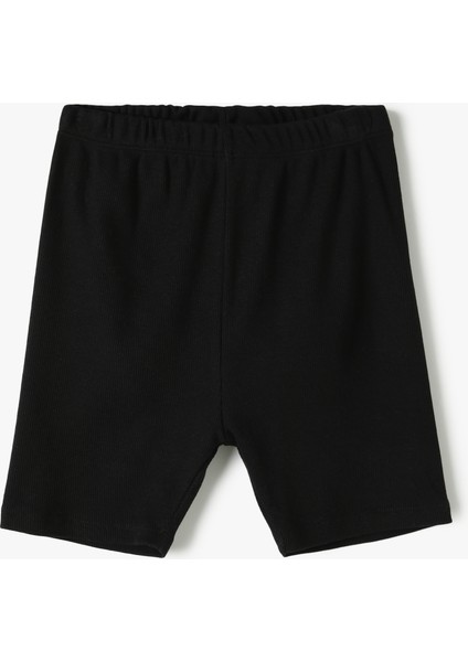 Basic Kısa Tayt Dokulu Beli Lastikli Pamuklu