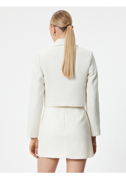 Crop Blazer Ceket Kruvaze Düğmeli Dokulu