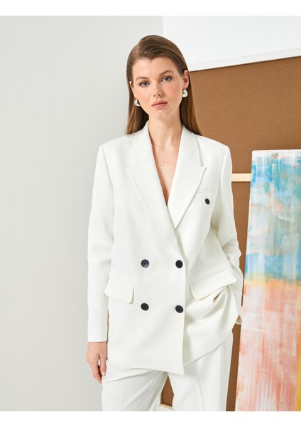 Oversize Blazer Ceket Kruvaze Ters Yaka Astarlı Kapaklı Çift Cep