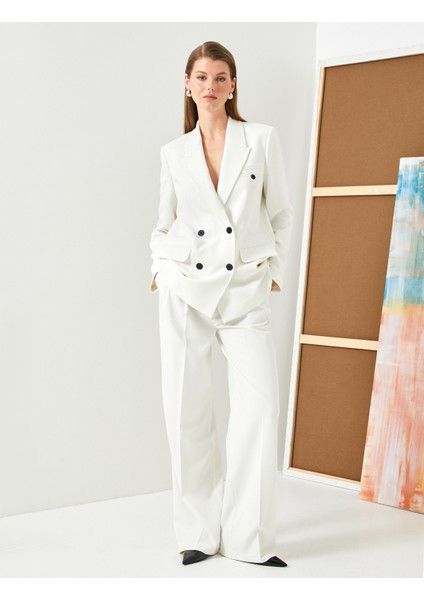 Oversize Blazer Ceket Kruvaze Ters Yaka Astarlı Kapaklı Çift Cep
