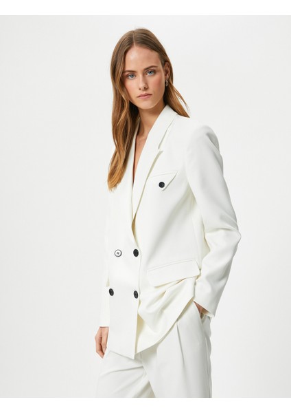 Oversize Blazer Ceket Kruvaze Ters Yaka Astarlı Kapaklı Çift Cep