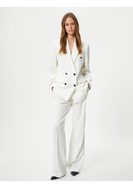 Oversize Blazer Ceket Kruvaze Ters Yaka Astarlı Kapaklı Çift Cep