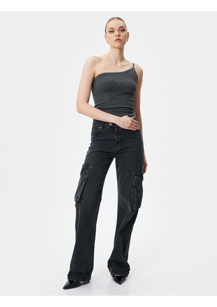 Tek Omuz Atlet Slim Fit Soluk Efektli Kolsuz