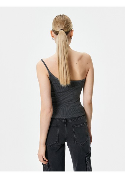 Tek Omuz Atlet Slim Fit Soluk Efektli Kolsuz