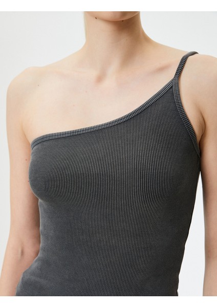 Tek Omuz Atlet Slim Fit Soluk Efektli Kolsuz