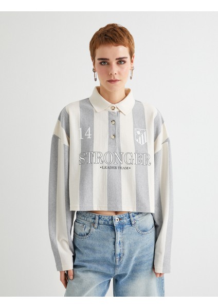 Polo Yaka Oversize Sweatshirt Baskılı Düğmeli Uzun Kollu modelleri