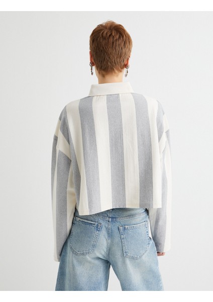Polo Yaka Oversize Sweatshirt Baskılı Düğmeli Uzun Kollu fırsatları