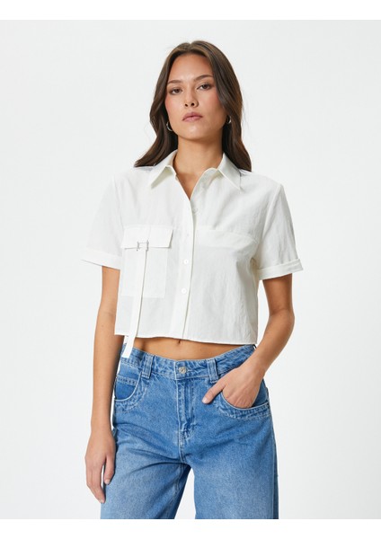 Crop Gömlek Kargo Cepli Düğmeli Kısa Kollu modelleri