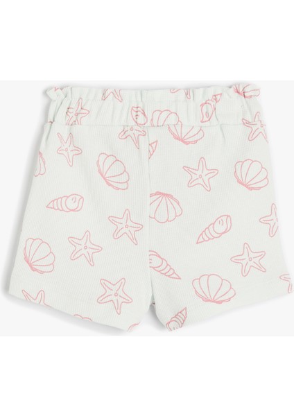 Şort Cepli Beli Lastikli Deniz Kabuğu Baskılı Pamuklu fiyatları