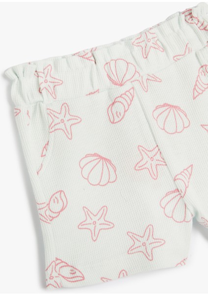 Şort Cepli Beli Lastikli Deniz Kabuğu Baskılı Pamuklu modelleri