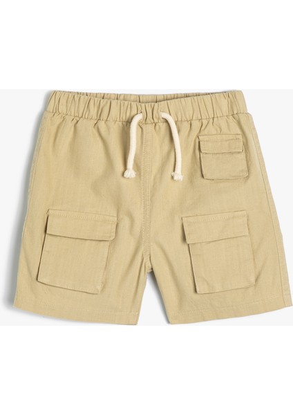 Şort Kapaklı Cepli Beli Bağlamalı Pamuklu