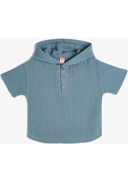 Kapşonlu Gömlek Kısa Kollu Pamuklu