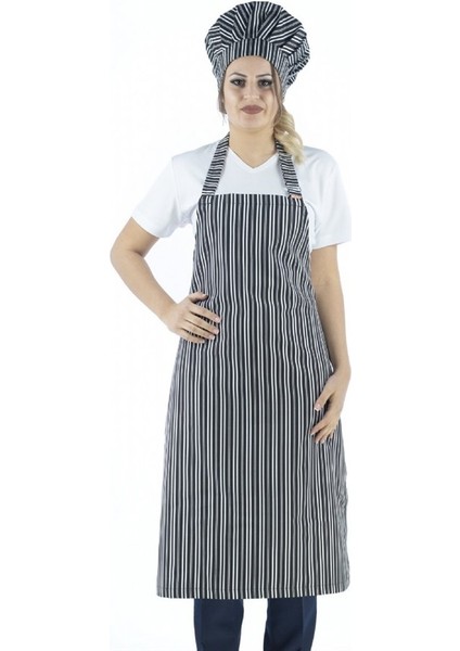 Desenli Askılı Önlük - 3004 Beyaz Çizgi