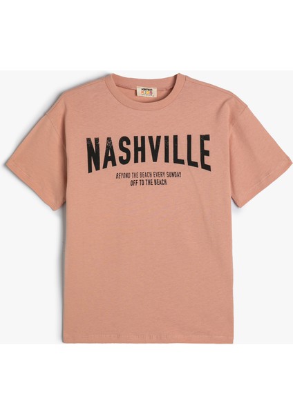 Tişört Slogan Baskılı Kısa Kollu Bisiklet Yaka Pamuklu