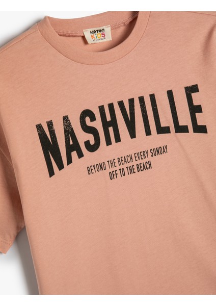 Tişört Slogan Baskılı Kısa Kollu Bisiklet Yaka Pamuklu modelleri