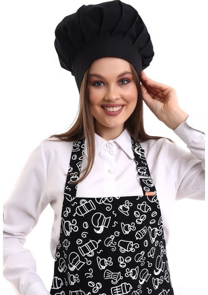 Desenli Askılı Önlük - 3803 Siyah Fincan