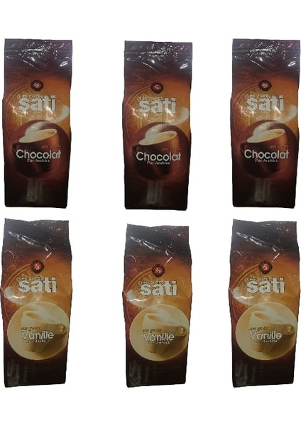 Öğütülmüş Vanilya Aromalı Filtre Kahve 250GR x 3 Adet +Les Cafes Sati Öğütülmüş Çikolata Aromalı Filtre Kahve 250 Grx 3 Adet