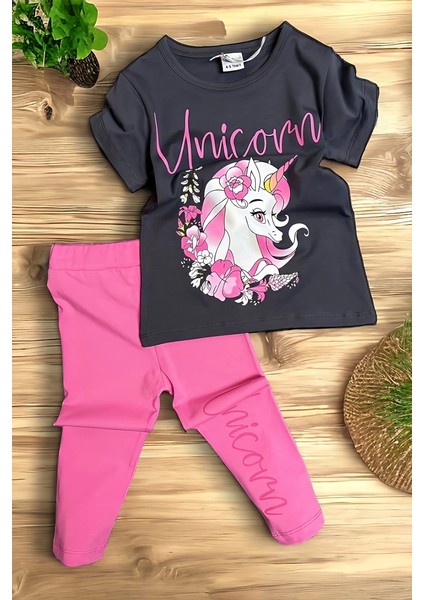 Unicorn Desenli Pembe Renk Taytlı Takım