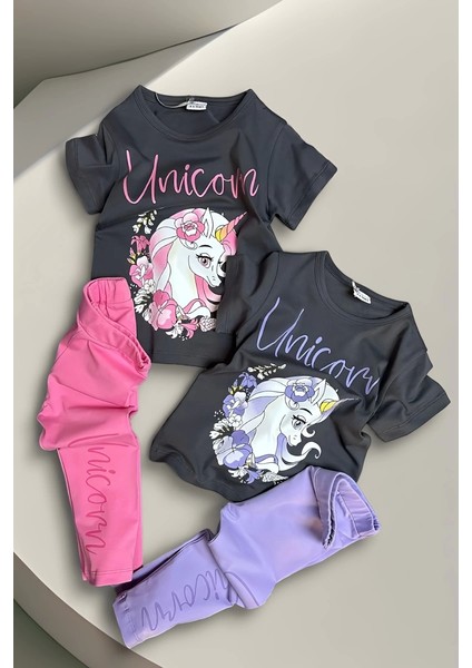 Unicorn Desenli Pembe Renk Taytlı Takım
